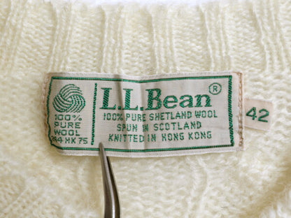 80's エルエルビーン シェットランド ウール ケーブル ニット カーディガン 42 レディース M 程 ヴィンテージ LLBEAN セーター 無地 重ね着