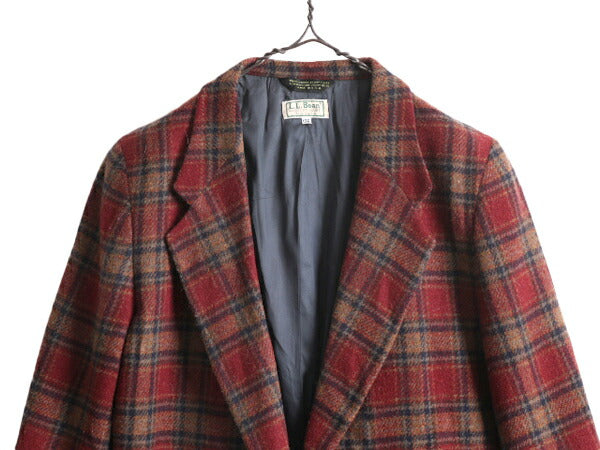 80s USA製 エルエルビーン チェック テーラード ジャケット レディース L 程 古着 80年代 ヴィンテージ ブレザー LLビーン ツイード ウール