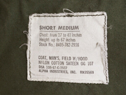 60s ALPHA 社製 米軍実物 US ARMY M-65 フィールド ジャケット SHORT MEDIUM / 古着 67年製 ヴィンテージ ミリタリー 2nd アルミジップ M65