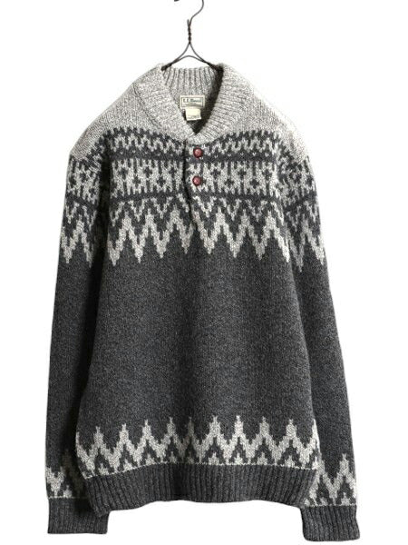 00s エルエルビーン ヘンリーネック ラム ウール ニット セーター メンズ M / 古着 LLBEAN 00年代 オールド ノルディック 総柄 アウトドア