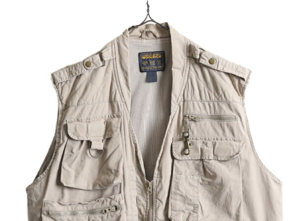 90s ウールリッチ サファリ ベスト メンズ XL / 90年代 オールド Woolrich フルジップ ハンティング 大きいサイズ アウトドア フィッシング