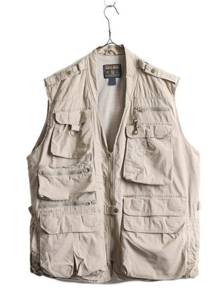 90s ウールリッチ サファリ ベスト メンズ XL / 90年代 オールド Woolrich フルジップ ハンティング 大きいサイズ アウトドア フィッシング