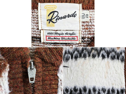 60s Rinaldo フルジップ アクリル ニット カーディガン メンズ S 程/ 60年代 ヴィンテージ 前開き セーター CONMATIC 毛足 総柄 グランジ