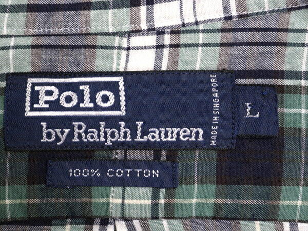 90s ポロ ラルフローレン チェック 長袖 シャツ メンズ L / 90年代 オールド コットン 長袖シャツ マルチカラー マドラス ポニー無し