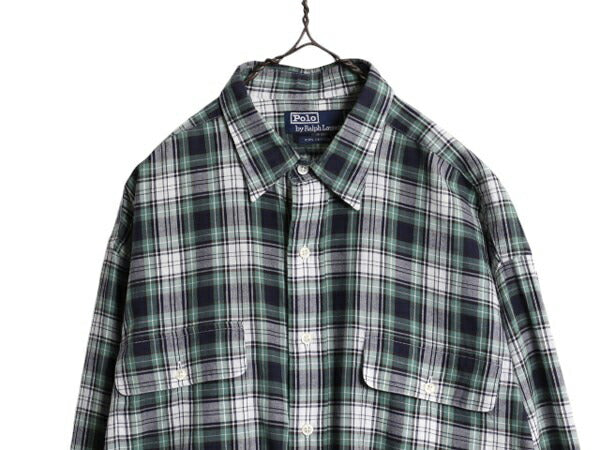 90s ポロ ラルフローレン チェック 長袖 シャツ メンズ L / 90年代 オールド コットン 長袖シャツ マルチカラー マドラス ポニー無し