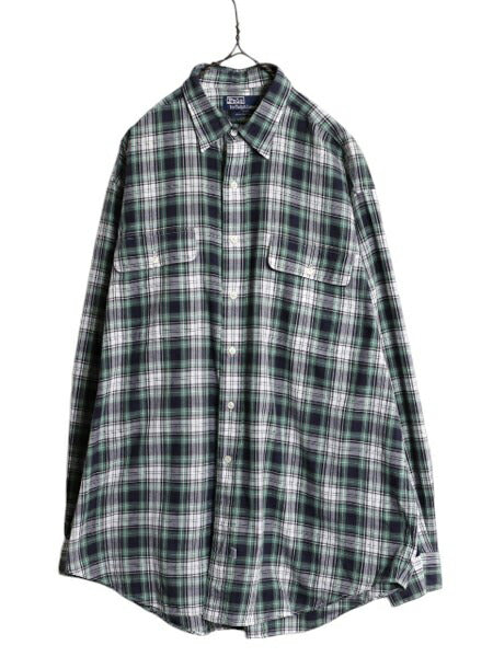 90s ポロ ラルフローレン チェック 長袖 シャツ メンズ L / 90年代 オールド コットン 長袖シャツ マルチカラー マドラス ポニー無し