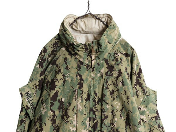 17年製 米軍実物 US NAVY デジタル ウッドランドカモ 迷彩 ゴアテックス ジャケット MEDIUM LONG / AOR2 ECWCS ミリタリー ブルゾン NWU