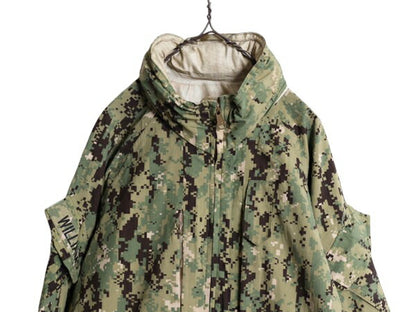 17年製 米軍実物 US NAVY デジタル ウッドランドカモ 迷彩 ゴアテックス ジャケット MEDIUM LONG / AOR2 ECWCS ミリタリー ブルゾン NWU