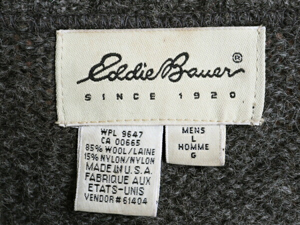 90s USA製 エディーバウアー Vネック 二ット セーター メンズ L / 古着 Eddie Bauer 90年代 オールド ウール ノルディック ミドルゲージ 灰