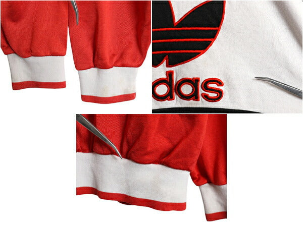 80s アディダス トレフォイル ロゴ 刺繍 ジャージ スウェット メンズ L 程/ ヴィンテージ ADIDAS 裏起毛 トレーナー クルーネック トリコ