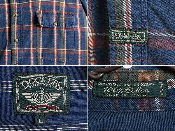 90s ドッカーズ リーバイス チェック 長袖 シャツ メンズ L / 古着 90年代 オールド LEVIS DOCKERS ヘビーウェイト コットン ポケット付き