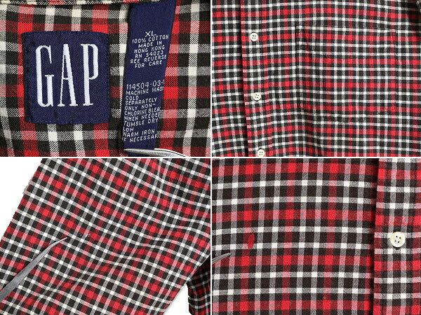 90s OLD GAP チェック 長袖 シャツ メンズ XL 古着 90年代 オールド ギャップ コットン 旧タグ 大きいサイズ 紺タグ 青タグ ポケット付き