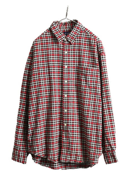 90s OLD GAP チェック 長袖 シャツ メンズ XL 古着 90年代 オールド ギャップ コットン 旧タグ 大きいサイズ 紺タグ 青タグ ポケット付き