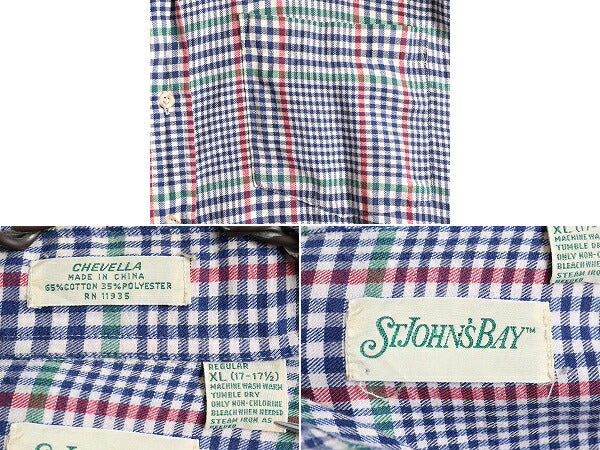 80s ST JOHN'S BAY チェック 長袖 ボタンダウン シャツ メンズ XL 古着 80年代 ヴィンテージ セントジョンズベイ JCペニー ポケット付き BD