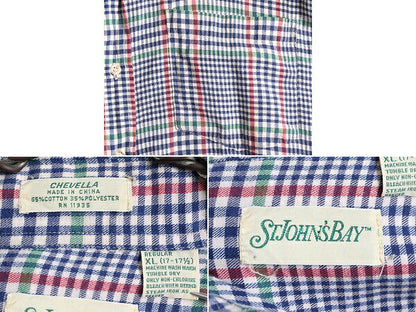 80s ST JOHN'S BAY チェック 長袖 ボタンダウン シャツ メンズ XL 古着 80年代 ヴィンテージ セントジョンズベイ JCペニー ポケット付き BD