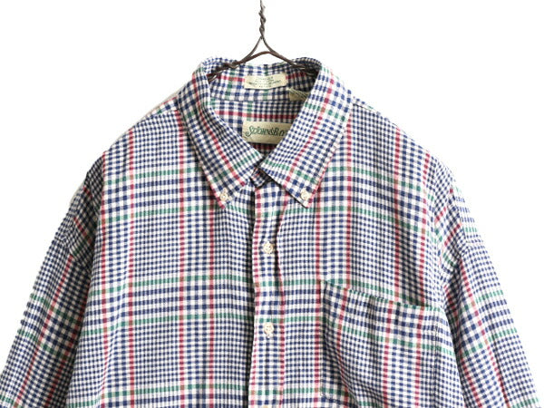 80s ST JOHN'S BAY チェック 長袖 ボタンダウン シャツ メンズ XL 古着 80年代 ヴィンテージ セントジョンズベイ JCペニー ポケット付き BD