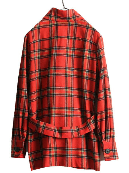 70s USA製 ペンドルトン チェック ウール ハーフ コート レディース M / 古着 70年代 ヴィンテージ YOUNG PENDLETON ベルト付き ジャケット