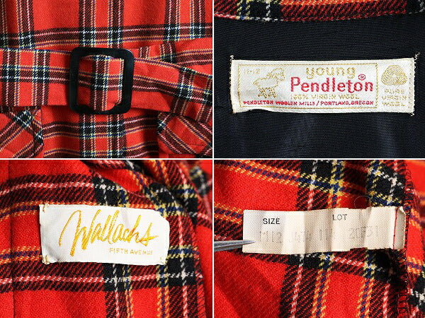 70s USA製 ペンドルトン チェック ウール ハーフ コート レディース M / 古着 70年代 ヴィンテージ YOUNG PENDLETON ベルト付き ジャケット
