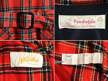70s USA製 ペンドルトン チェック ウール ハーフ コート レディース M / 古着 70年代 ヴィンテージ YOUNG PENDLETON ベルト付き ジャケット