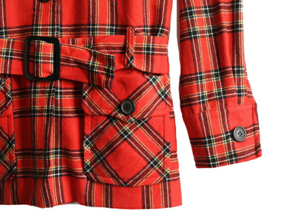 70s USA製 ペンドルトン チェック ウール ハーフ コート レディース M / 古着 70年代 ヴィンテージ YOUNG PENDLETON ベルト付き ジャケット