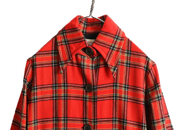 70s USA製 ペンドルトン チェック ウール ハーフ コート レディース M / 古着 70年代 ヴィンテージ YOUNG PENDLETON ベルト付き ジャケット