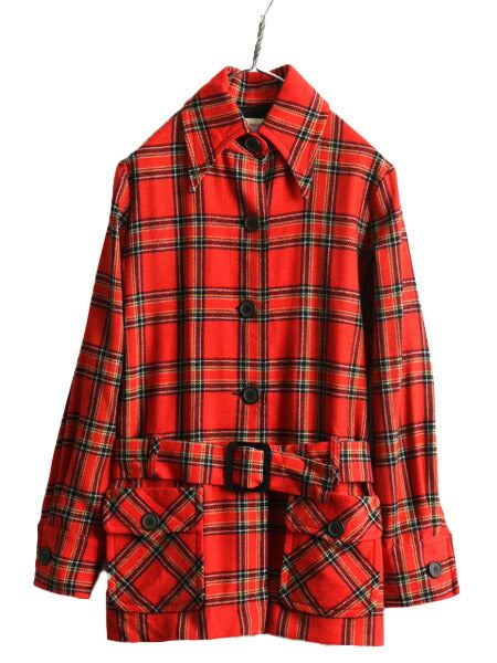 70s USA製 ペンドルトン チェック ウール ハーフ コート レディース M / 古着 70年代 ヴィンテージ YOUNG PENDLETON ベルト付き ジャケット