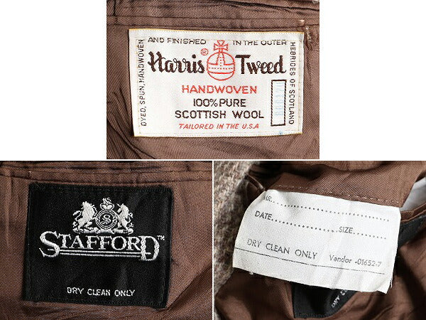 80s USA製 STAFFORD ハリスツイード テーラード ジャケット メンズ XL程 ブレザー 80年代 ヴィンテージ ウール ツイード JCPENNY JCペニー