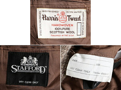 80s USA製 STAFFORD ハリスツイード テーラード ジャケット メンズ XL程 ブレザー 80年代 ヴィンテージ ウール ツイード JCPENNY JCペニー