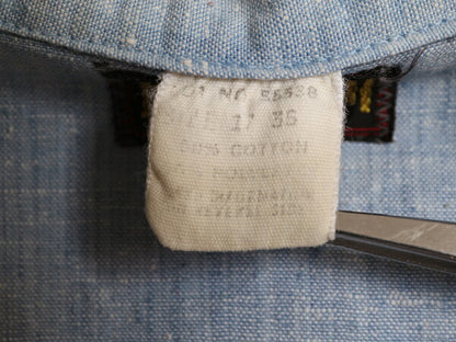 70s USA製 ビッグスミス シャンブレー 長袖 ウエスタン シャツ メンズ XL 程 ヴィンテージ ポケット付き カスリ 無地 大きいサイズ ブルー