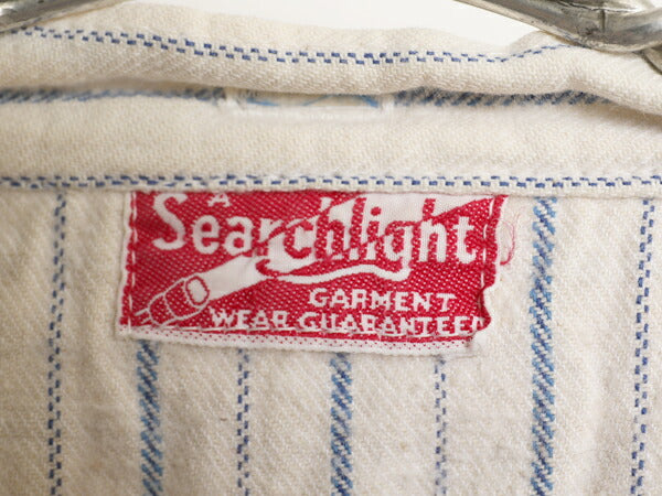 40s 50s Searchlight ストライプ グランパ シャツ メンズ L 程 古着 ユーロ ヴィンテージ 長袖シャツ プルオーバー マチ付き バンドカラー