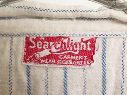 40s 50s Searchlight ストライプ グランパ シャツ メンズ L 程 古着 ユーロ ヴィンテージ 長袖シャツ プルオーバー マチ付き バンドカラー