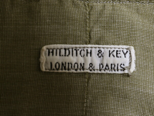 ピスポーク 30s 40s イギリス製 HILDITCH&KEY 長袖 シャツ メンズ L 古着 ユーロ ヴィンテージ マチ付き ドレス ダブルカフス 無地 カーキ