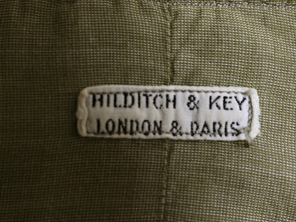 ピスポーク 30s 40s イギリス製 HILDITCH&KEY 長袖 シャツ メンズ L 古着 ユーロ ヴィンテージ マチ付き ドレス ダブルカフス 無地 カーキ