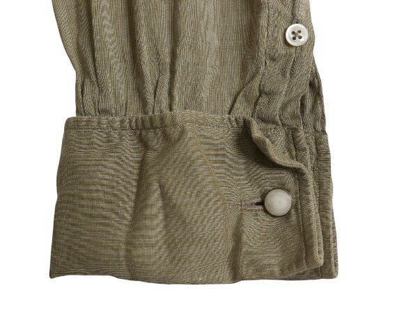 ピスポーク 30s 40s イギリス製 HILDITCH&KEY 長袖 シャツ メンズ L 古着 ユーロ ヴィンテージ マチ付き ドレス ダブルカフス 無地 カーキ