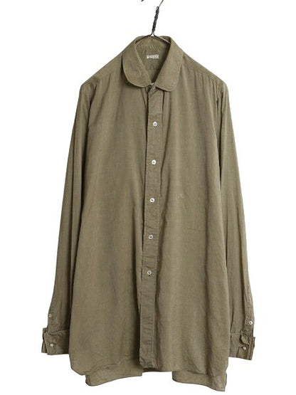 ピスポーク 30s 40s イギリス製 HILDITCH&KEY 長袖 シャツ メンズ L 古着 ユーロ ヴィンテージ マチ付き ドレス ダブルカフス 無地 カーキ