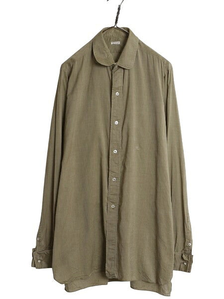 ピスポーク 30s 40s イギリス製 HILDITCH&KEY 長袖 シャツ メンズ L 古着 ユーロ ヴィンテージ マチ付き ドレス ダブルカフス 無地 カーキ