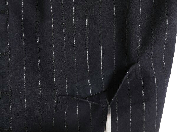 90s ポロ ラルフローレン テーラード ベスト メンズ XL オールド ストライプ コットン ウール シルク 前開き 重ね着 ノースリーブ ジレ 紺