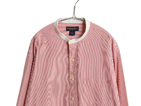 ブルックスブラザーズ バンドカラー ストライプ 長袖 シャツ メンズ XL マチ付き ヴィンテージ モデル コットン 大きいサイズ マルチカラー