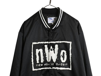 デッドストック NWO 中綿 ナイロン スタジャン メンズ L 両面 ロゴ プリント ジャンパー ブルゾン オフィシャル プロレス アメプロ 黒 WWE