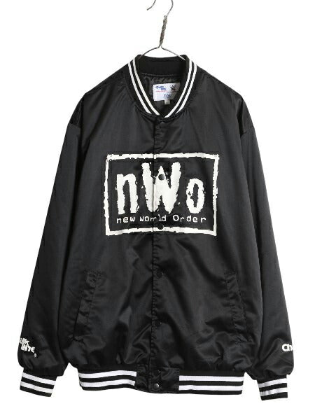 デッドストック NWO 中綿 ナイロン スタジャン メンズ L 両面 ロゴ プリント ジャンパー ブルゾン オフィシャル プロレス アメプロ 黒 WWE