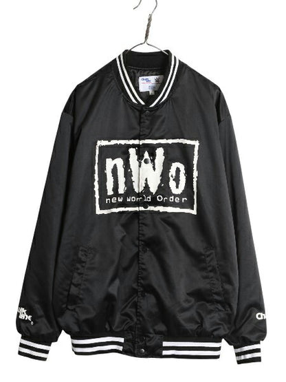 デッドストック NWO 中綿 ナイロン スタジャン メンズ L 両面 ロゴ プリント ジャンパー ブルゾン オフィシャル プロレス アメプロ 黒 WWE