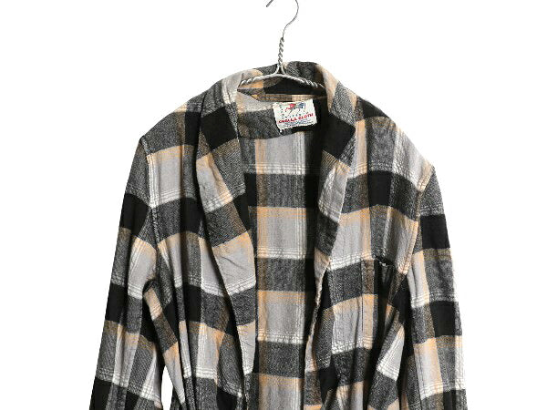 60s JCPENNY STAFFORD チェック ガウン コート メンズ M 程 古着 ヴィンテージ ロング丈 ローブ ルームウェア コットン ウール フランネル