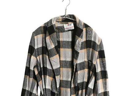 60s JCPENNY STAFFORD チェック ガウン コート メンズ M 程 古着 ヴィンテージ ロング丈 ローブ ルームウェア コットン ウール フランネル