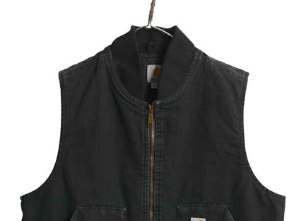 US企画 カーハート 中綿 ダック ベスト メンズ L 古着 CARHARTT ナイロン キルティング ライナー フルジップ 重ね着 前開き ワーク 無地 黒