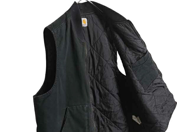 US企画 カーハート 中綿 ダック ベスト メンズ 2XL CARHARTT ナイロン キルティング ライナー 重ね着 前開き ワーク 無地 黒 大きいサイズ