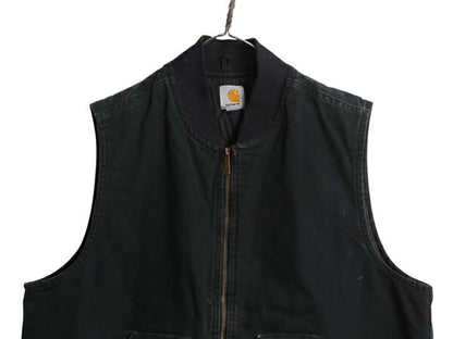 US企画 カーハート 中綿 ダック ベスト メンズ 2XL CARHARTT ナイロン キルティング ライナー 重ね着 前開き ワーク 無地 黒 大きいサイズ