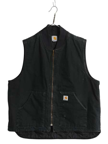 US企画 カーハート 中綿 ダック ベスト メンズ 2XL CARHARTT ナイロン キルティング ライナー 重ね着 前開き ワーク 無地 黒 大きいサイズ
