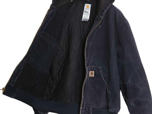 US企画 カーハート アクティブ ジャケット メンズ M / 古着 CARHARTT ダック パーカー 中綿 キルティング ライナー フルジップ ネイビー