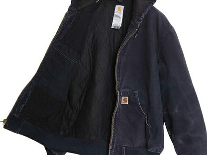 US企画 カーハート アクティブ ジャケット メンズ M / 古着 CARHARTT ダック パーカー 中綿 キルティング ライナー フルジップ ネイビー