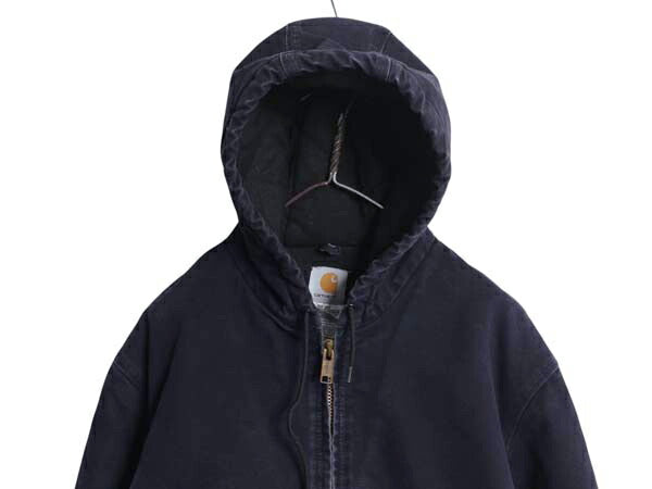 US企画 カーハート アクティブ ジャケット メンズ M / 古着 CARHARTT ダック パーカー 中綿 キルティング ライナー フルジップ ネイビー